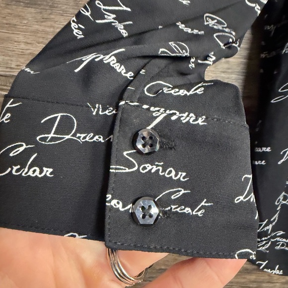 White House Black Market Black Script Blouse AS IS - Picture 3 of 9
